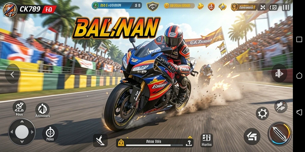 Gameplay mendebarkan CK789 dengan berbagai motor dan trek balap.