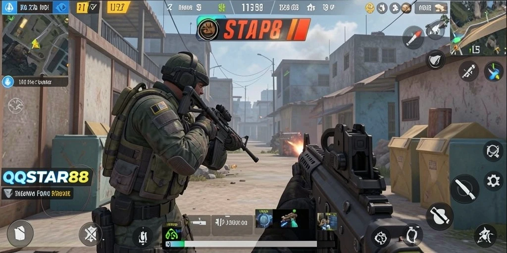 Tampilan gameplay epik dari permainan FPS QQSTAR88 yang menegangkan.